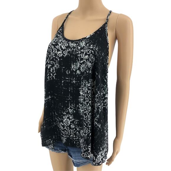American Vintage Tops - Trend Responsibly (L) USA Y2K Women Black White Floral Racerback Swing Cami Top